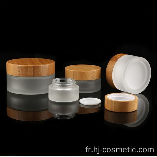 5g 15g 30g 50g 100g en gros contenants de cosmétiques face à la crème dépoli verre clair pot avec couvercle en bambou